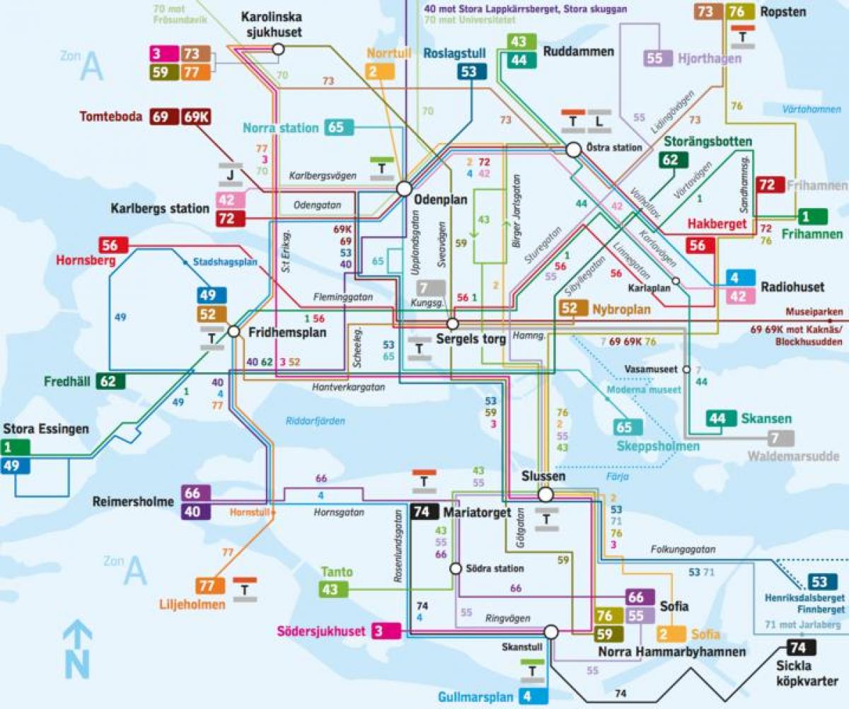 استکهلم خطوط اتوبوس نقشه